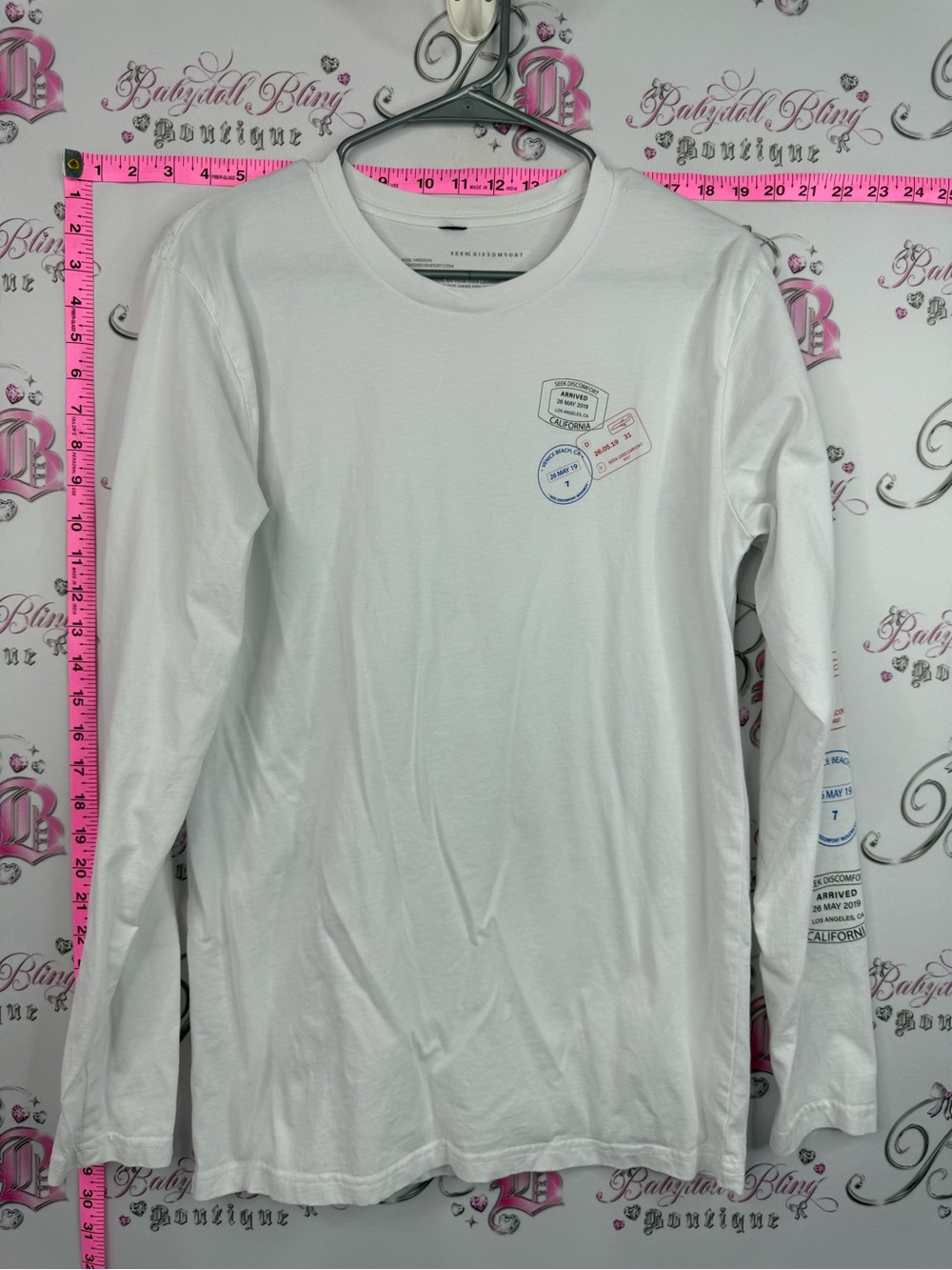 Seek discomfort shirt top stamped Long-Sleeve White Graphic Chest Tee